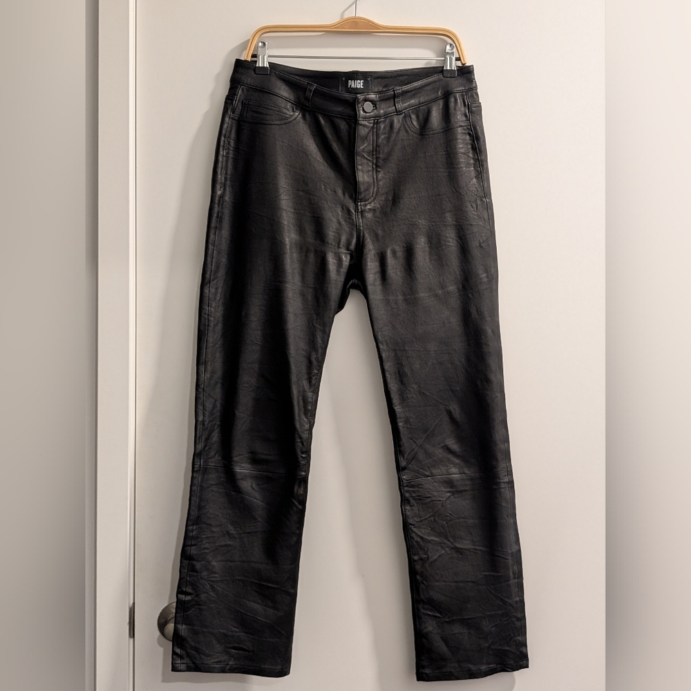 PAIGE 100% Leather "Jacqueline" High Rise Straight Leg Crop Pants, SZ 31
